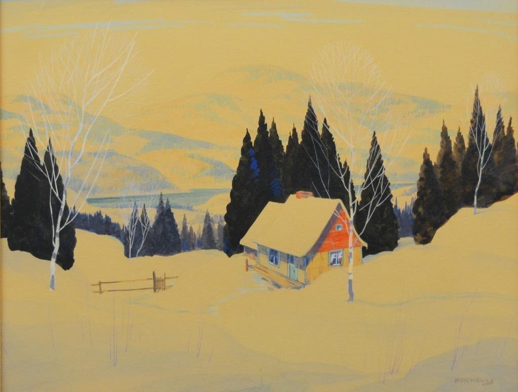 Graham Norble Norwell (1901-1967) - Winter Cabin in Birch & Pines