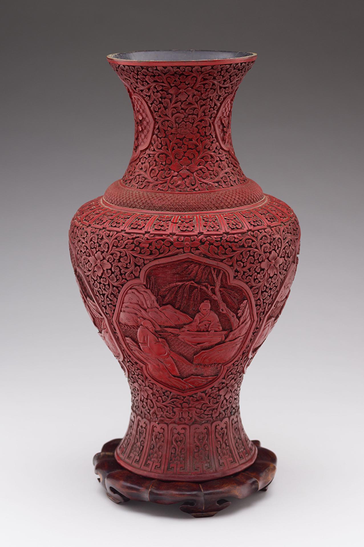 Chinese Art - Large Chinese Cinnabar Lacquer Baluster Vase, 19th Century