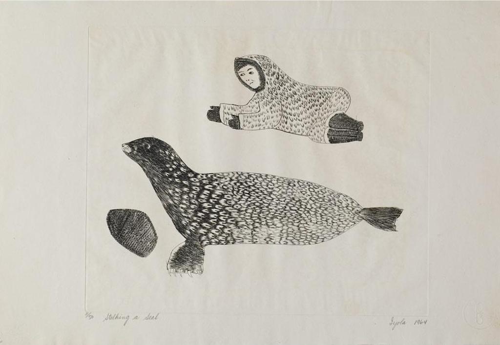 Iyola Kingwatsiak (1933-2000) - Stalking A Seal; Happy Hunter