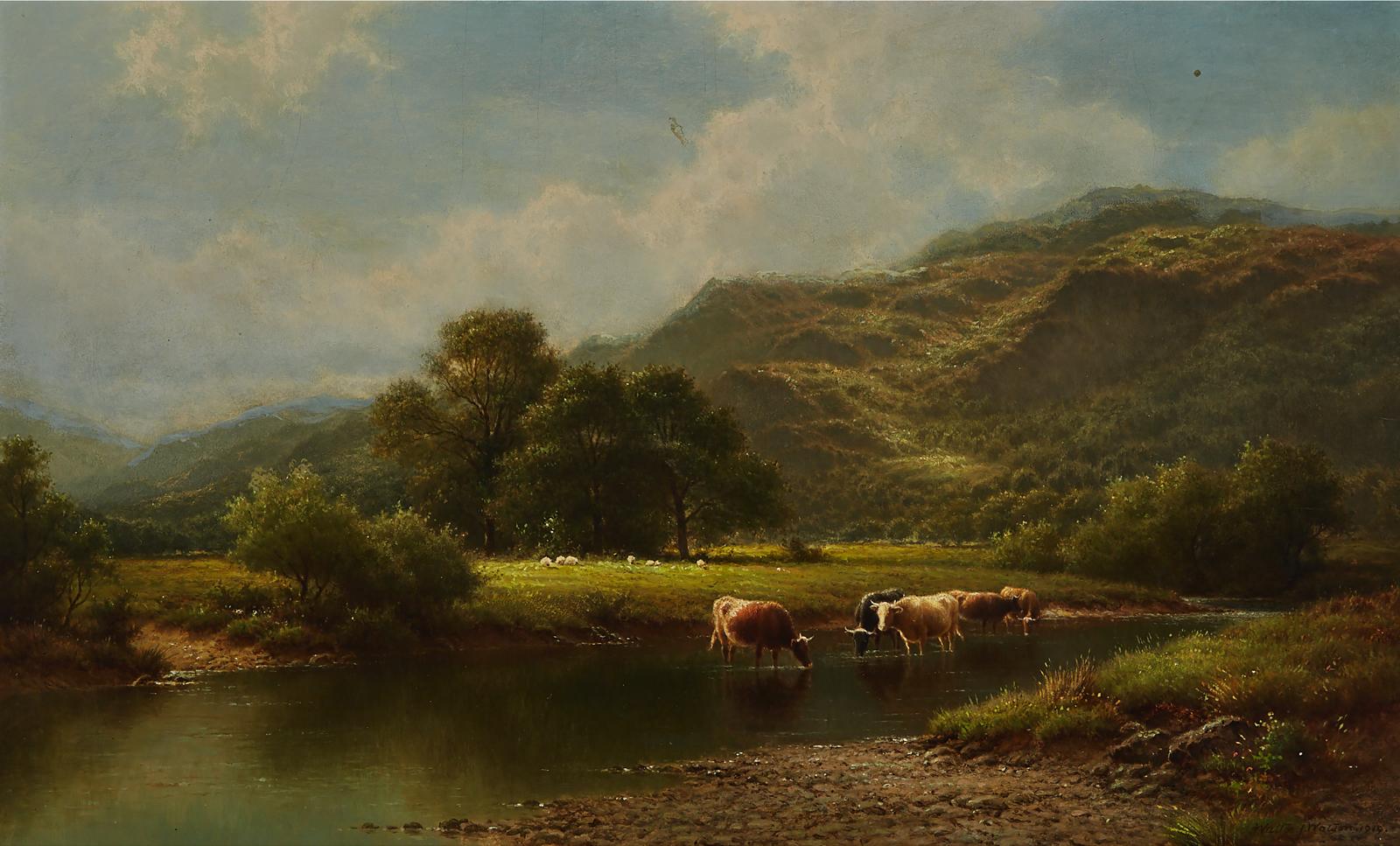 Walter J. Watson (1879-1979) - Cattle Drinking In The Lowlands; Sheep Grazing On A Riverside