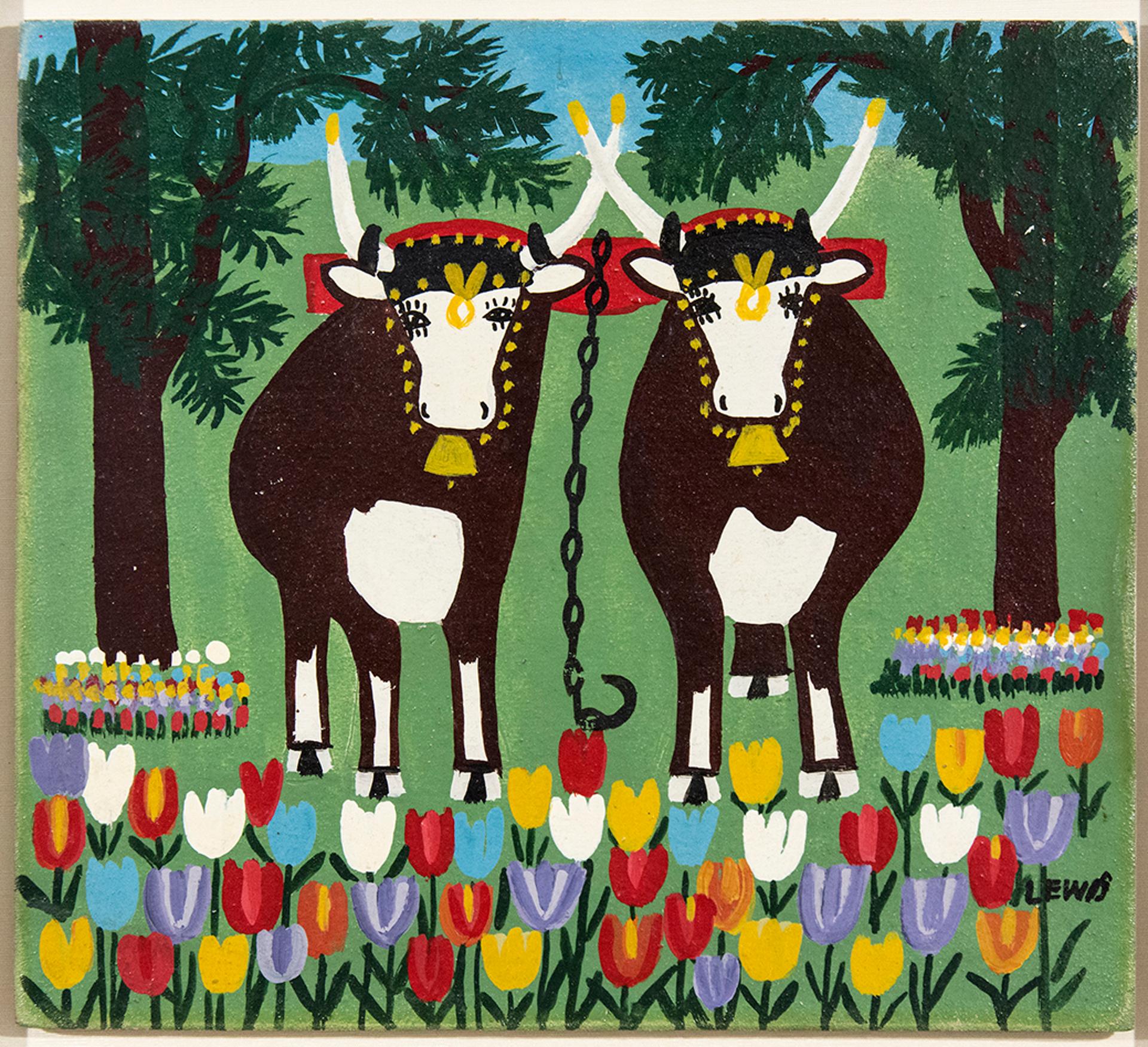 Maud Kathleen Lewis (1903-1970) - Oxen in Spring Three Legs