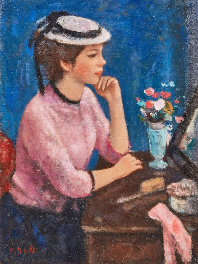 François Gall (1912-1987) - Marie-Lize au chapeau blanc, just à glance devant la coiffeuse