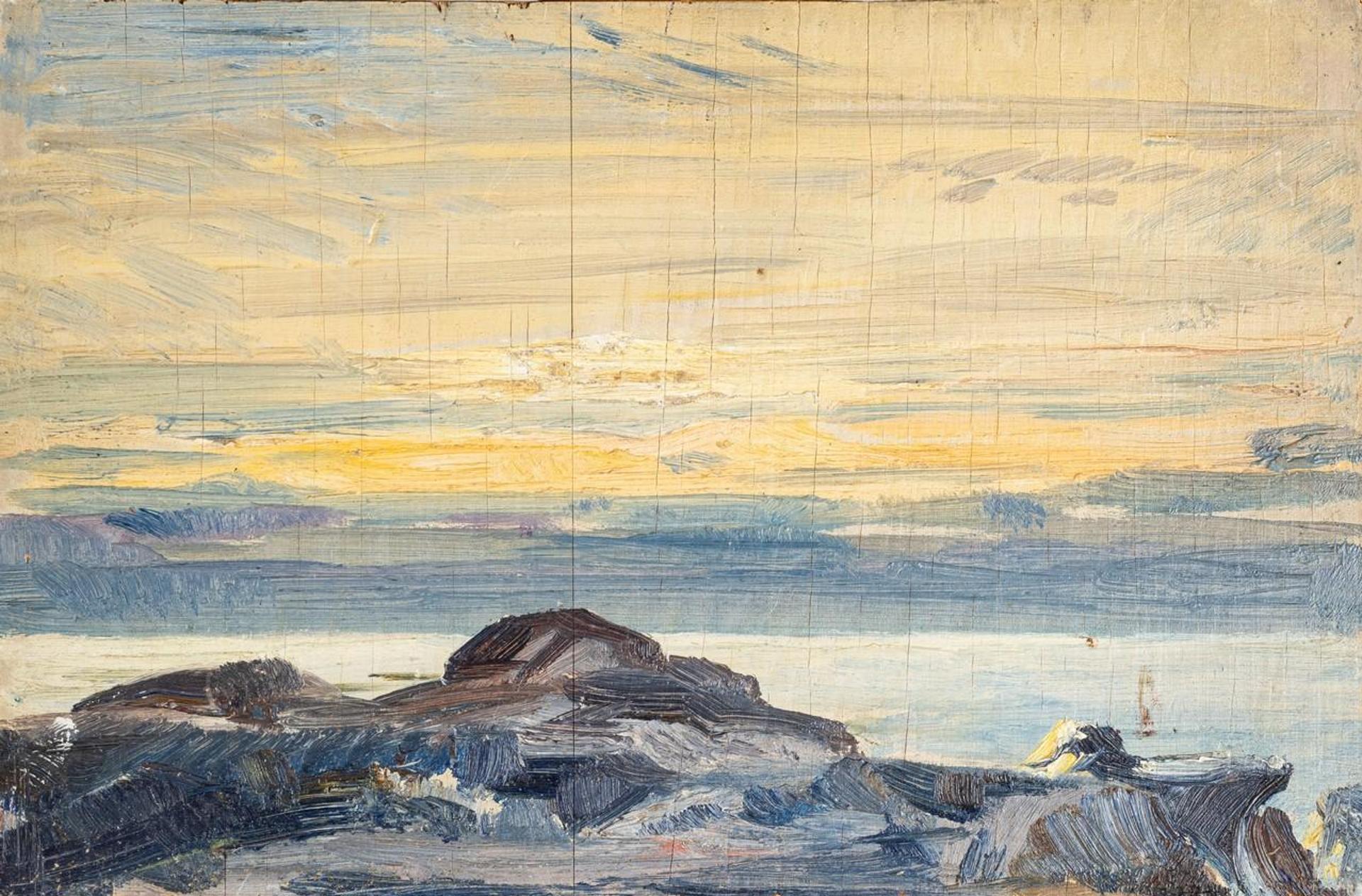 Peter Maxwell Ewart (1918-2001) - Untitled - Rocky Shoreline at Sunset