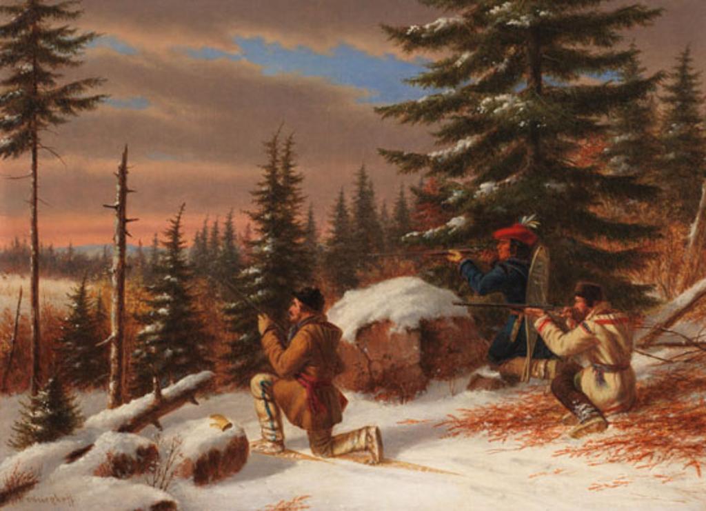 Cornelius David Krieghoff (1815-1872) - Gentlemen and Indian Hunting Caribou
