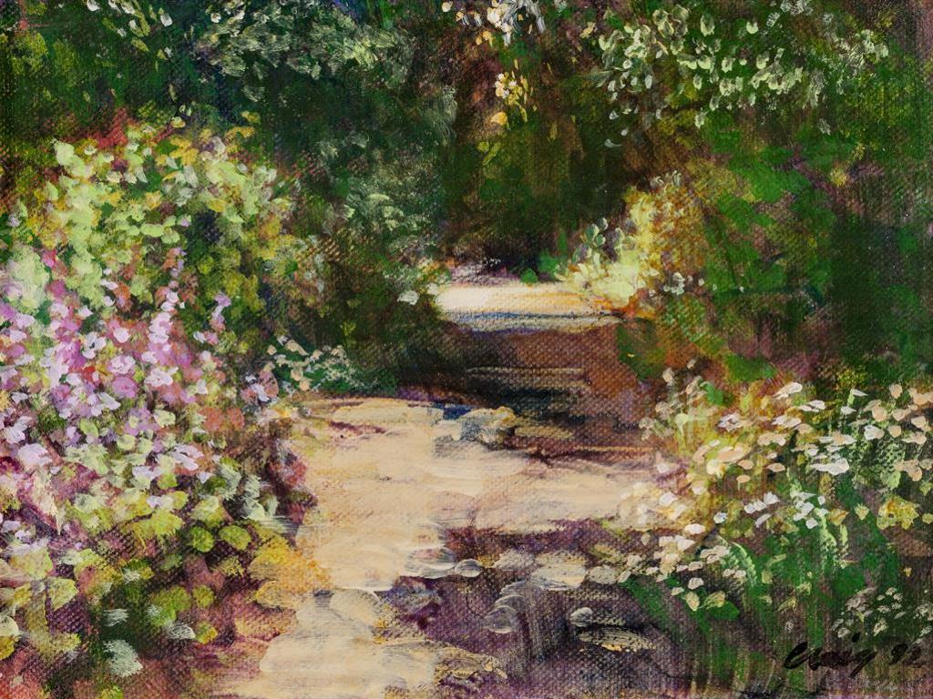 Philip Craig (1951) - Sunlit Path with Summer Flowers