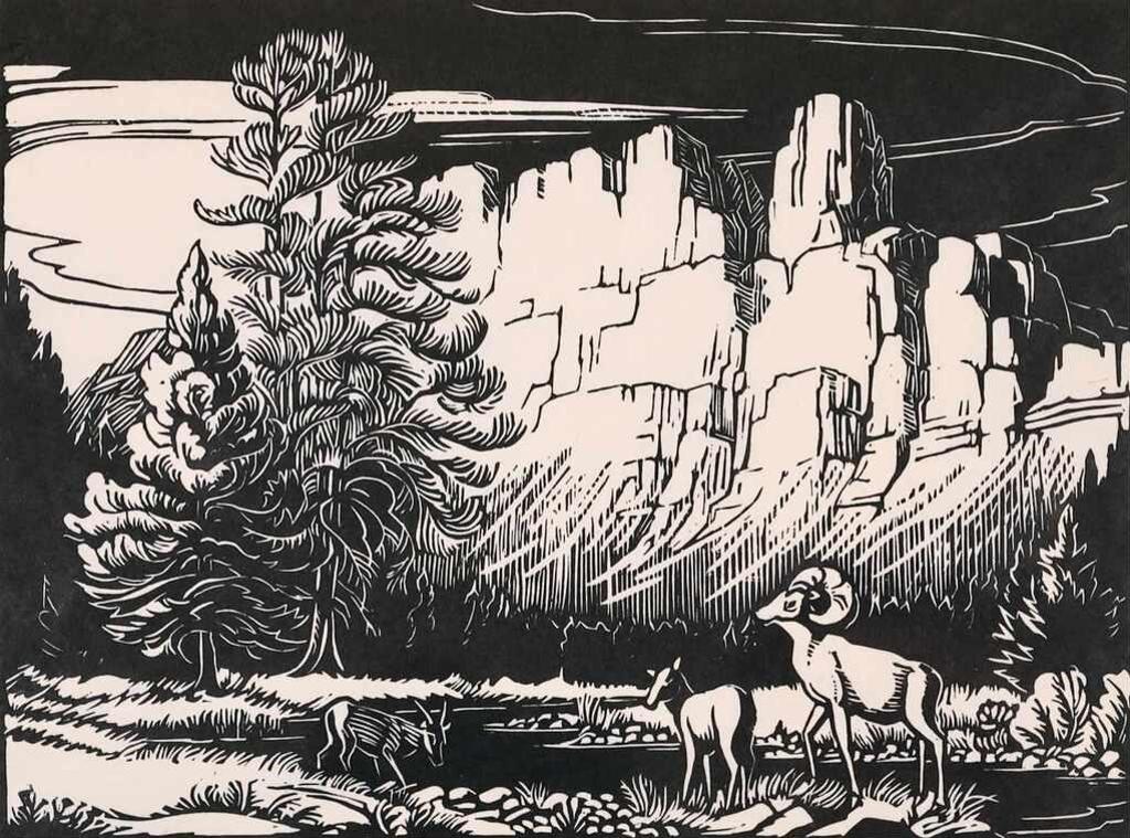 Margaret Dorothy Shelton (1915-1984) - Sheep At Castle Mountain; 1974
