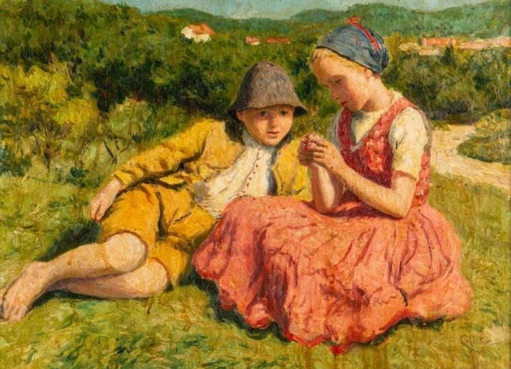 Oszkar Glatz (1872-1958) - Children in a Field