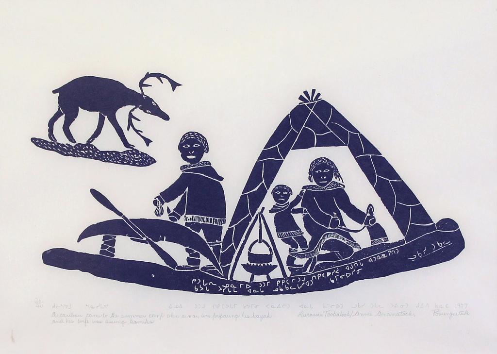 Lucassie Tookalook (1917) - A Caribou Came To The Summer Camp When A Man Was Preparing His Kayak And His Wife Was Sewing Kamiks; 1977