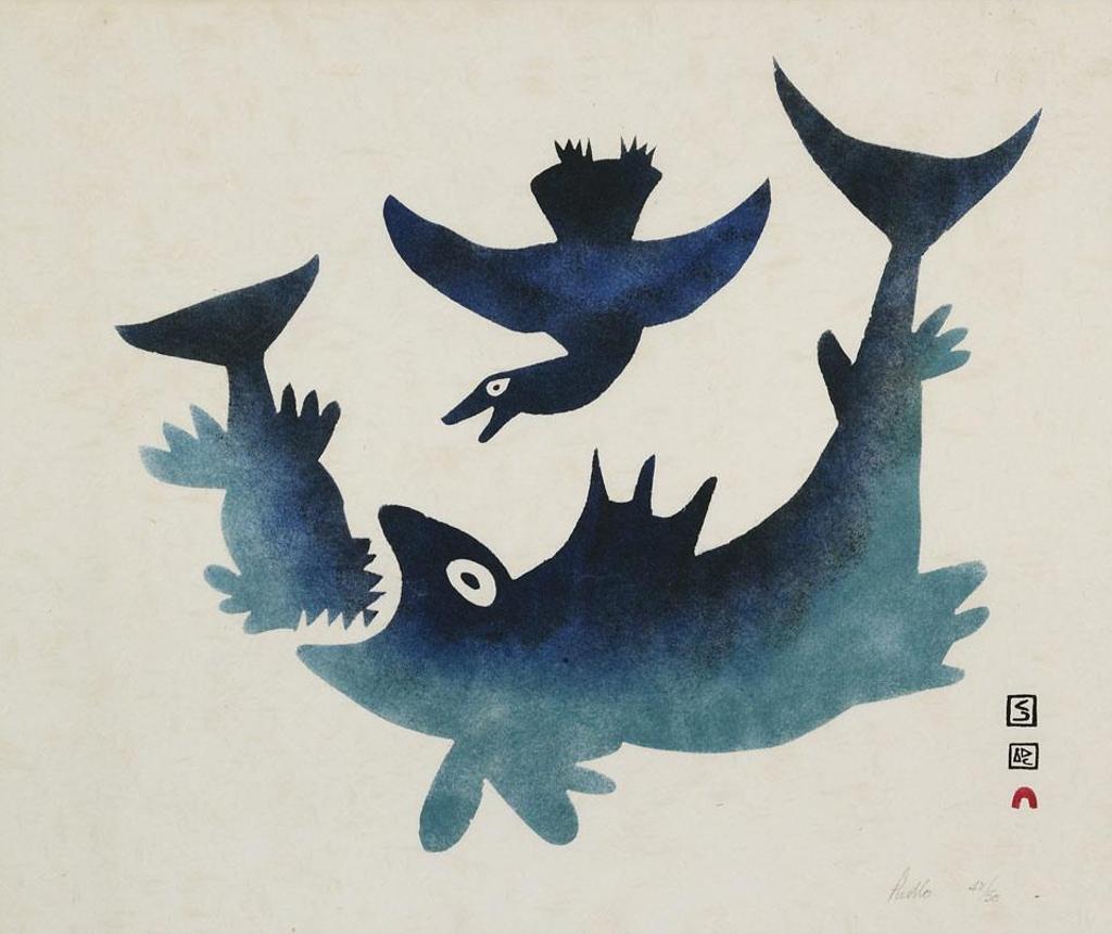 Pudlo Pudlat (1916-1992) - Untitled / Fish And Gull (Sea Creatures And Bird)