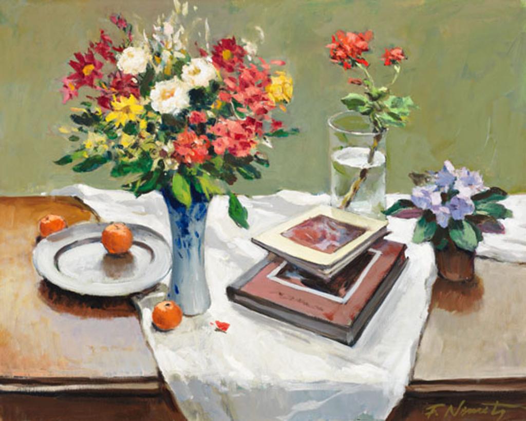 Frank Nemeth (1919-2000) - Still Life with Books & Flowers
