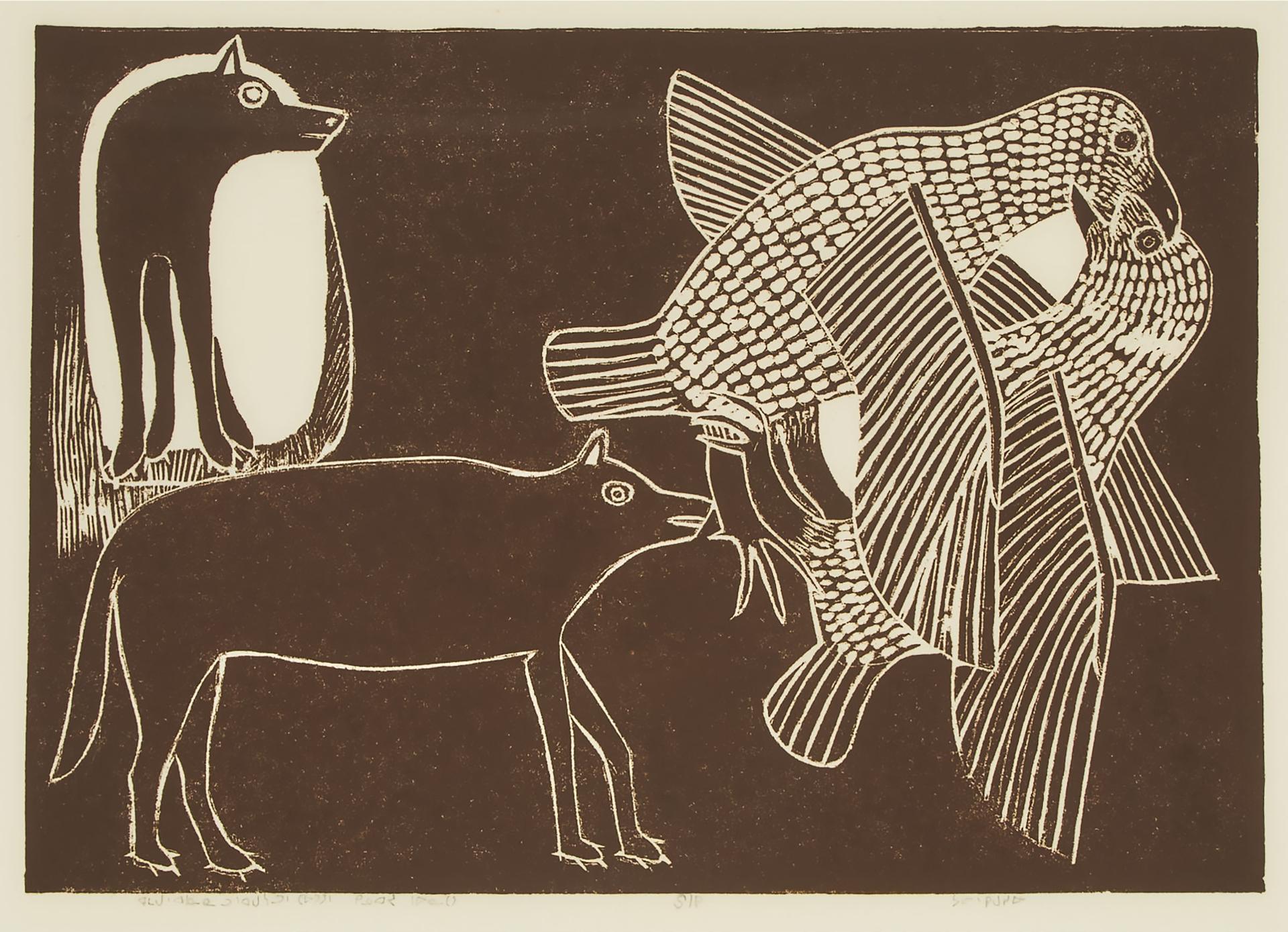 Janet Kigusiuq (1926-2005) - Wolves And Hawks