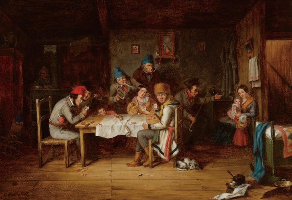 Cornelius David Krieghoff (1815-1872) - French Canadian Habitants Playing at Cards