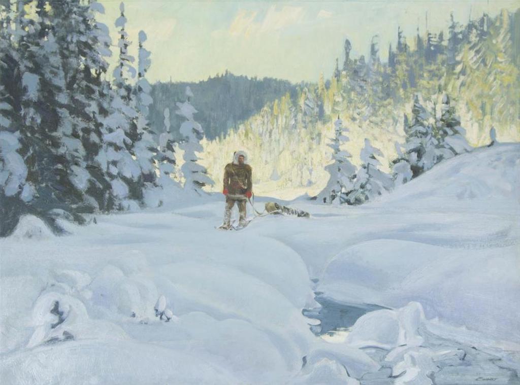 Peter Maxwell Ewart (1918-2001) - Trapper with Sled in Winter Landscape