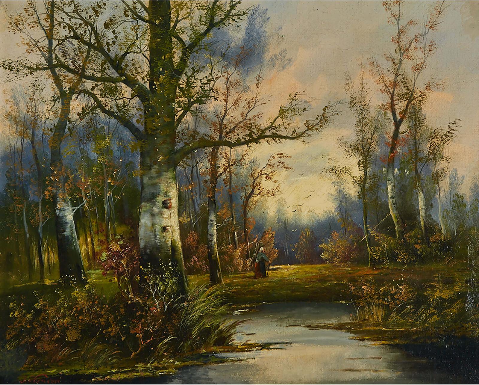 J. Vernier - Bosvijer Met Berkenbomen (Women Among Birch Trees By A Stream)