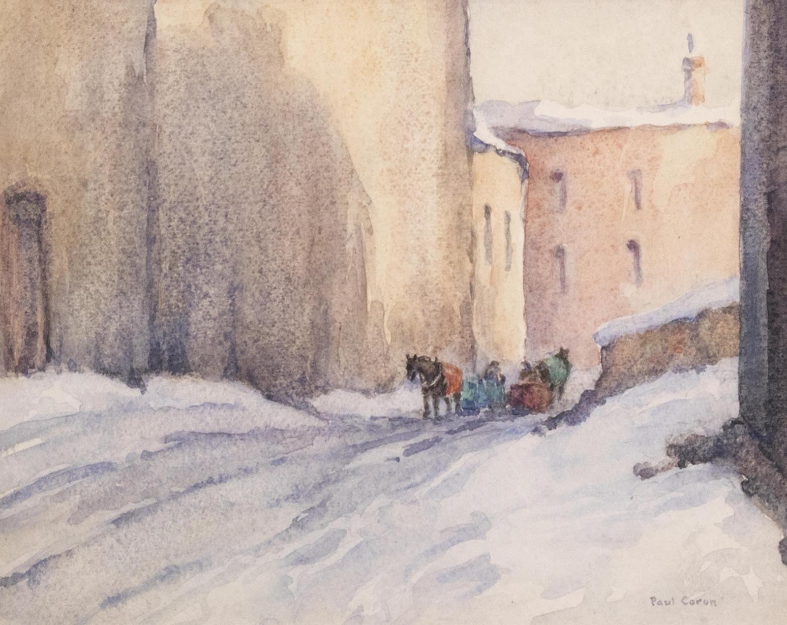 Paul Archibald Octave Caron (1874-1941) - Two Sleighs Passing On A Quebec Street