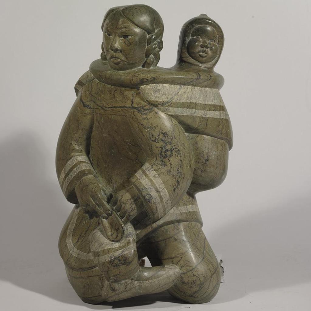 Osuitok Ipeelee (1923-2005) - Kneeling Mother With Child In Her Amaut