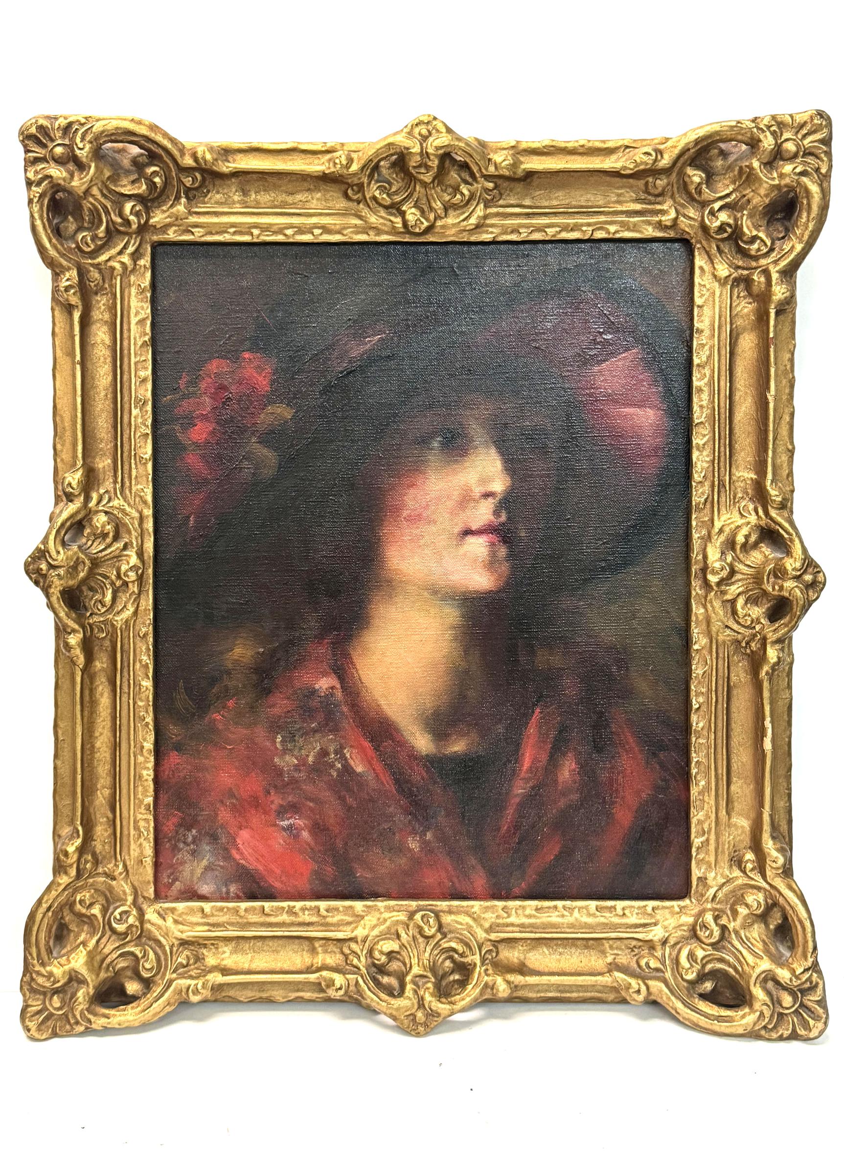 Marie-Agnès Lefort (1891-1973) - portrait d'une jeune femme avec un chapeau rouge