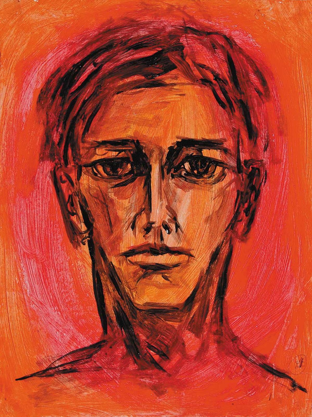 Robert Charles Aller (1922-2008) - Untitled - Self Portrait with Pink and Red Background I