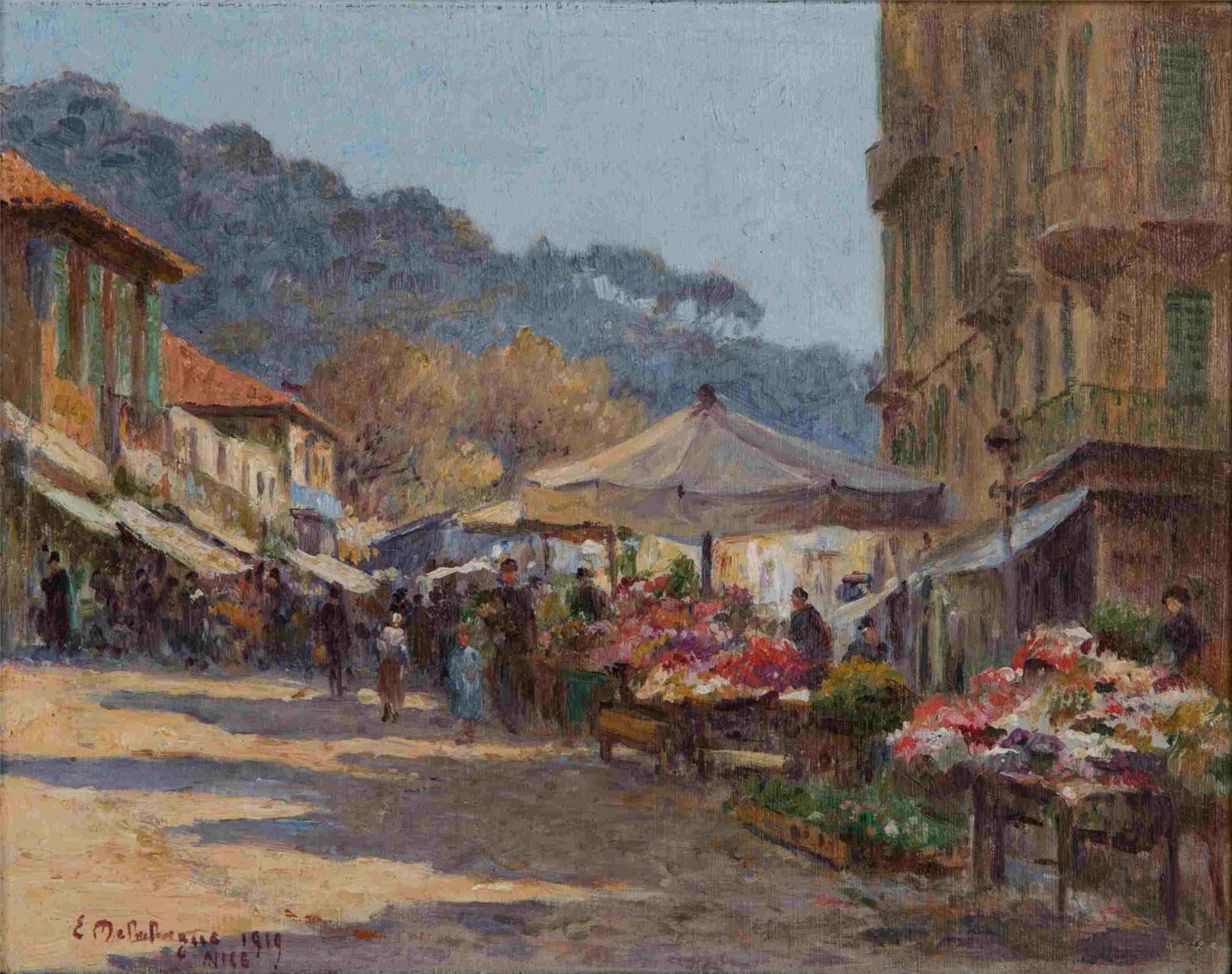 Eugene-Jules Delahogue (1867-1934) - Market Scene, Nice (1919)