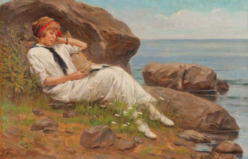 Joseph Charles Franchere (1866-1921) - Reading by the Shore