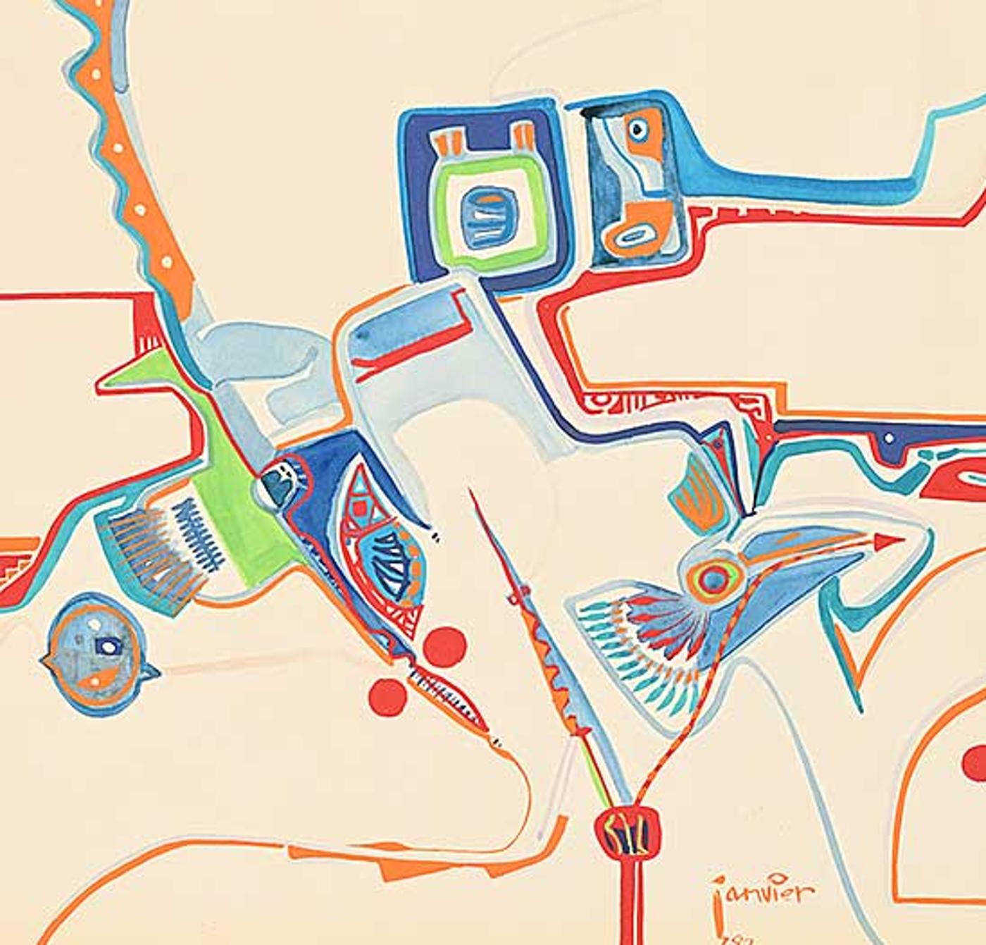 Alex Simeon Janvier (1935-2024) - Untitled - Colourful Birds