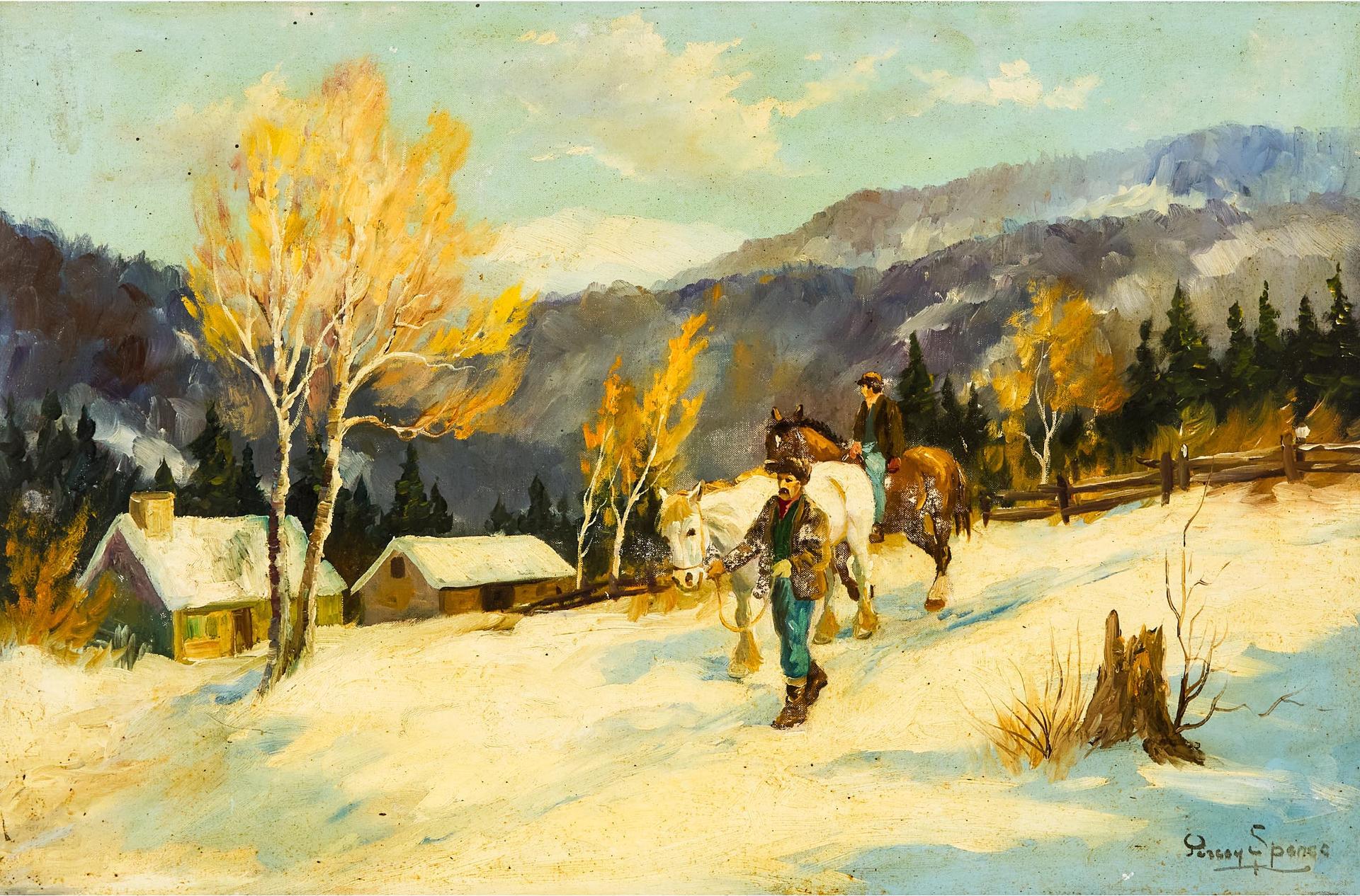 Percy Spence - Winter Scene With Man Leading A Horse