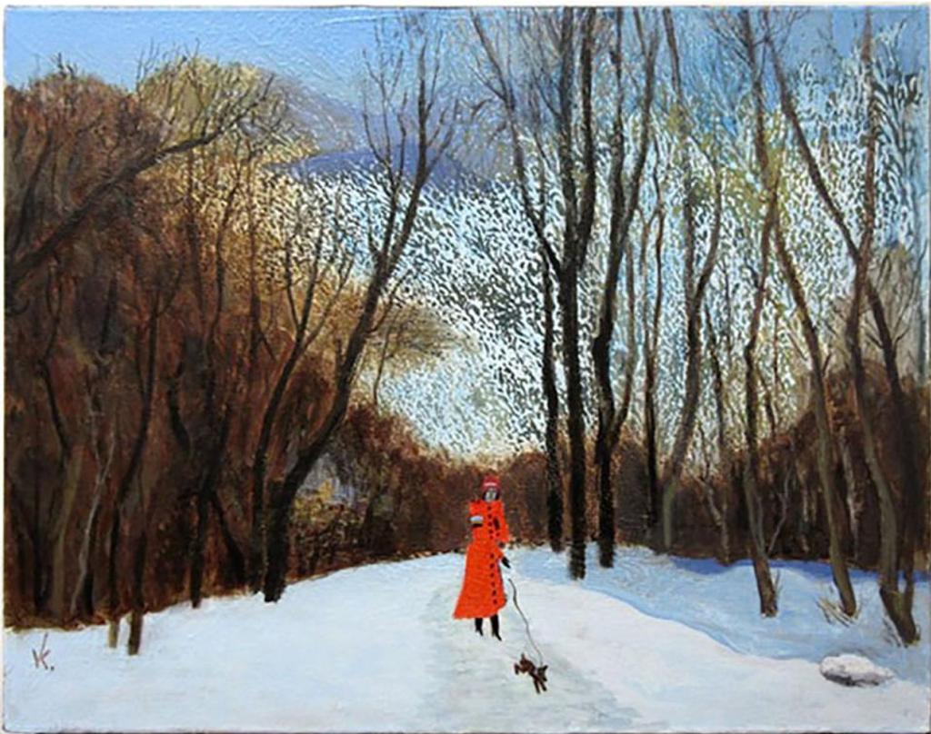 Vasily Kondratuk (1940) - Untitled (Winter Dog Walk)