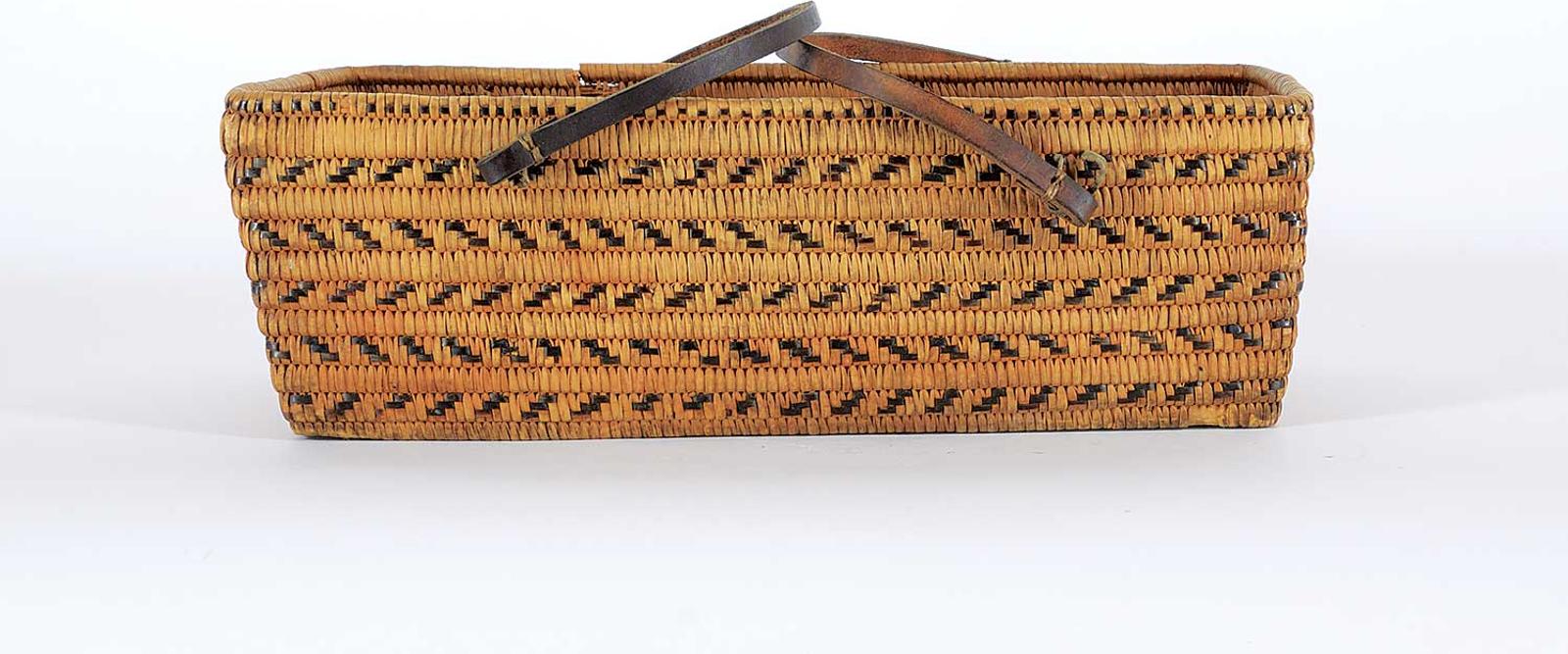 Northwest Coast First Nations School - Rectangular Basket with Two Leather Handles