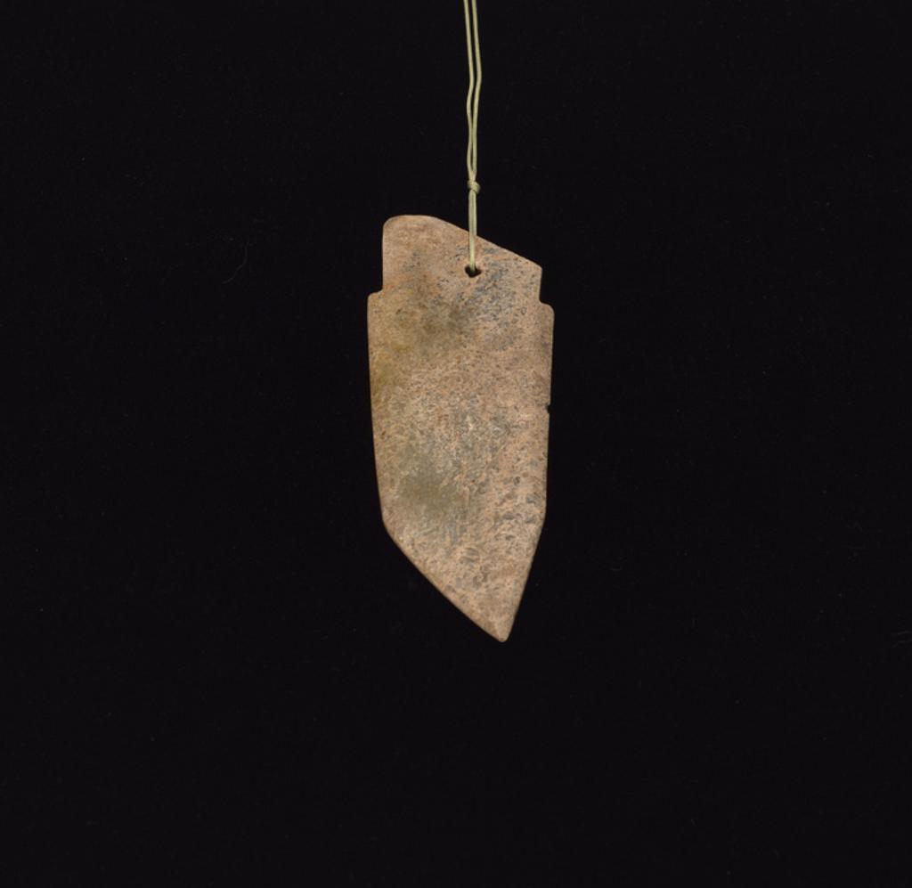 Chinese Art - A Chinese Mottled Green Jade Blade Pendant, Ge, Shang Dynasty