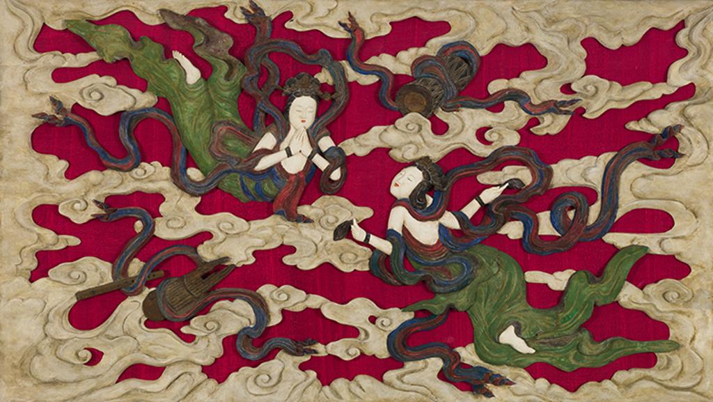 Chinese Art - Large Chinese Wood Reticulated Apsara Panel, Republican Period (1911 - 1949)