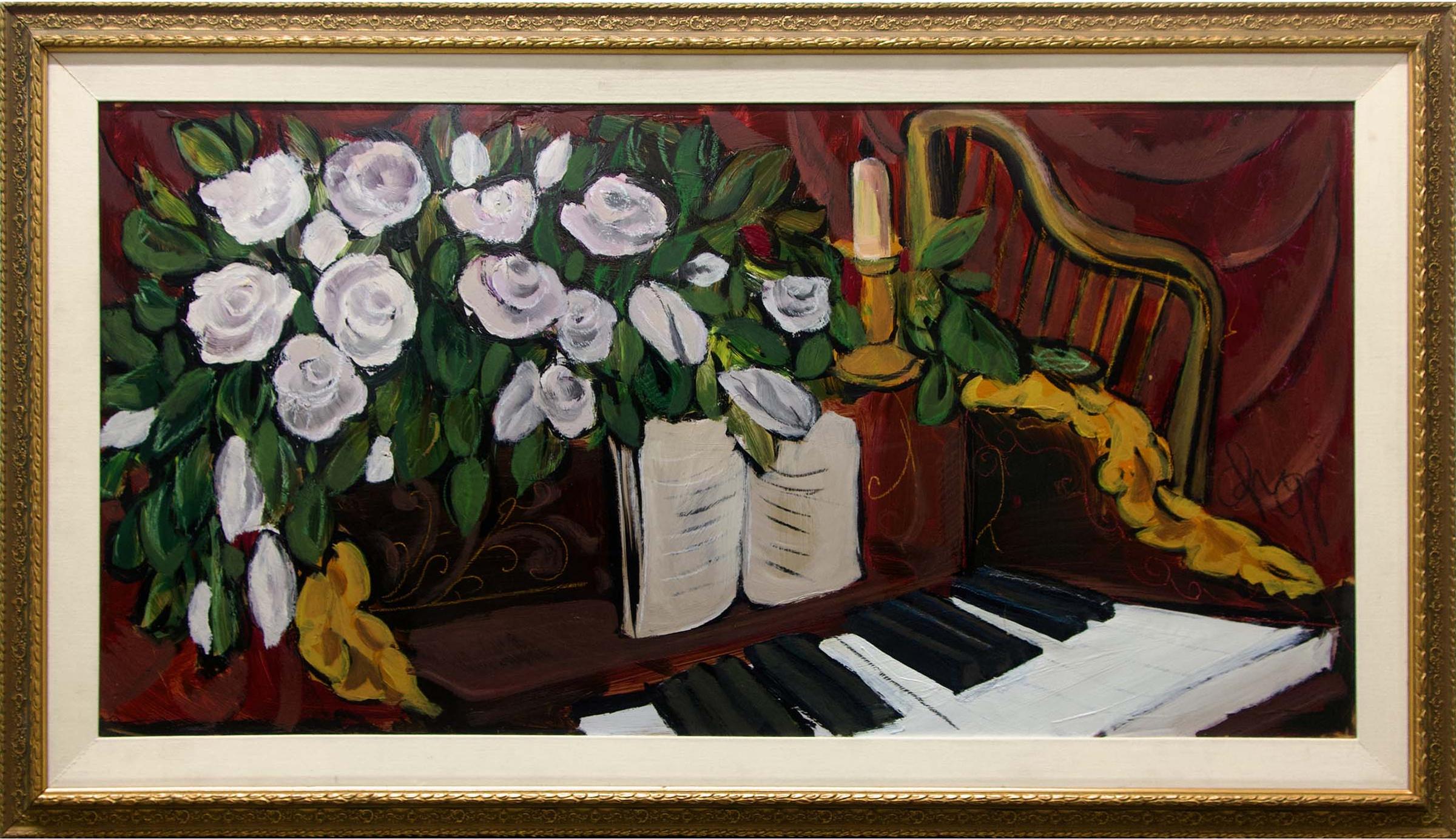 Maya Eventov (1964) - Untitled (Still Life With White Roses, Piano And Harp)