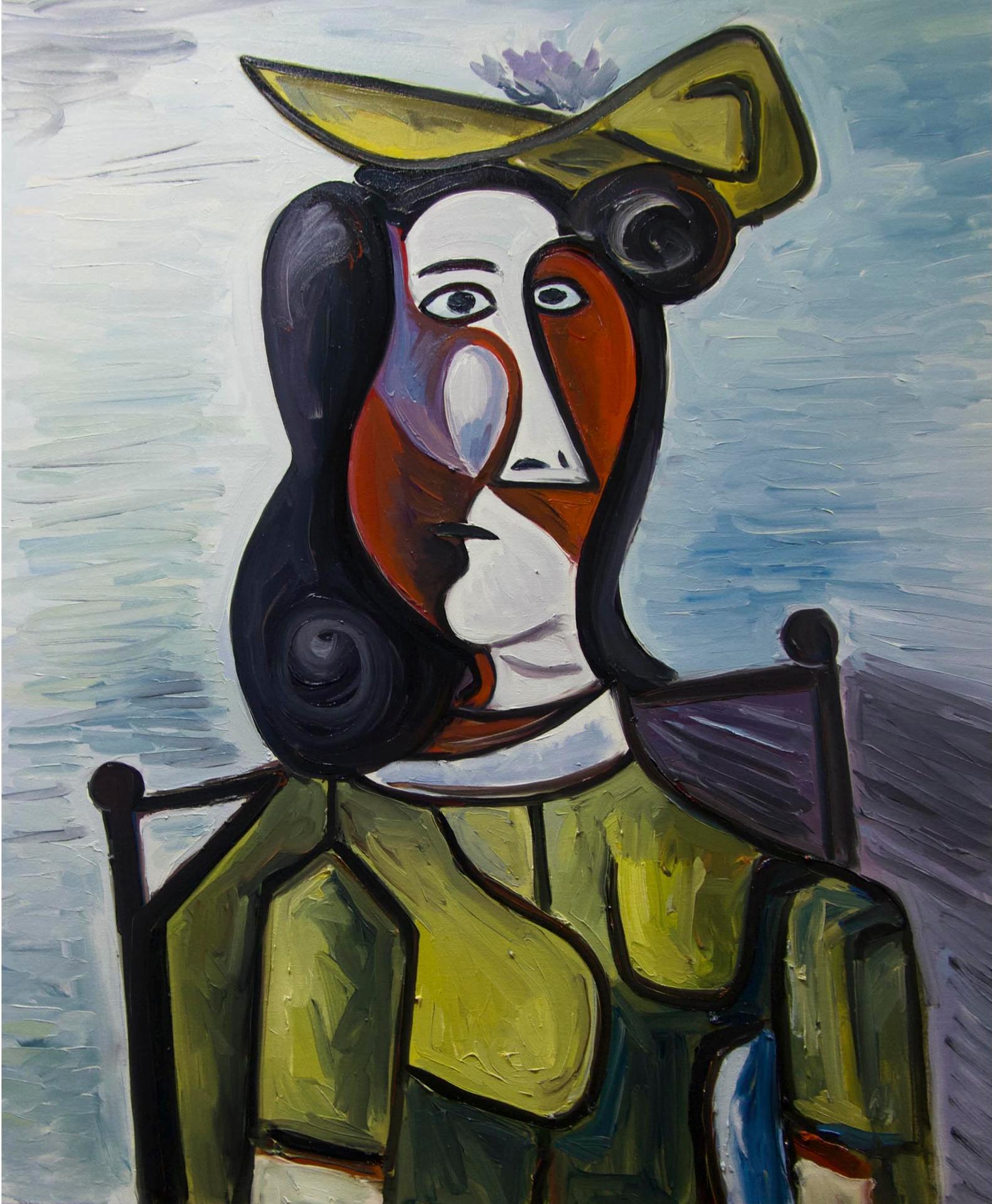 Serge Deherian (1955) - Portrait De Femme Au Chapeau Et À La Robe Vert Janne (1943)