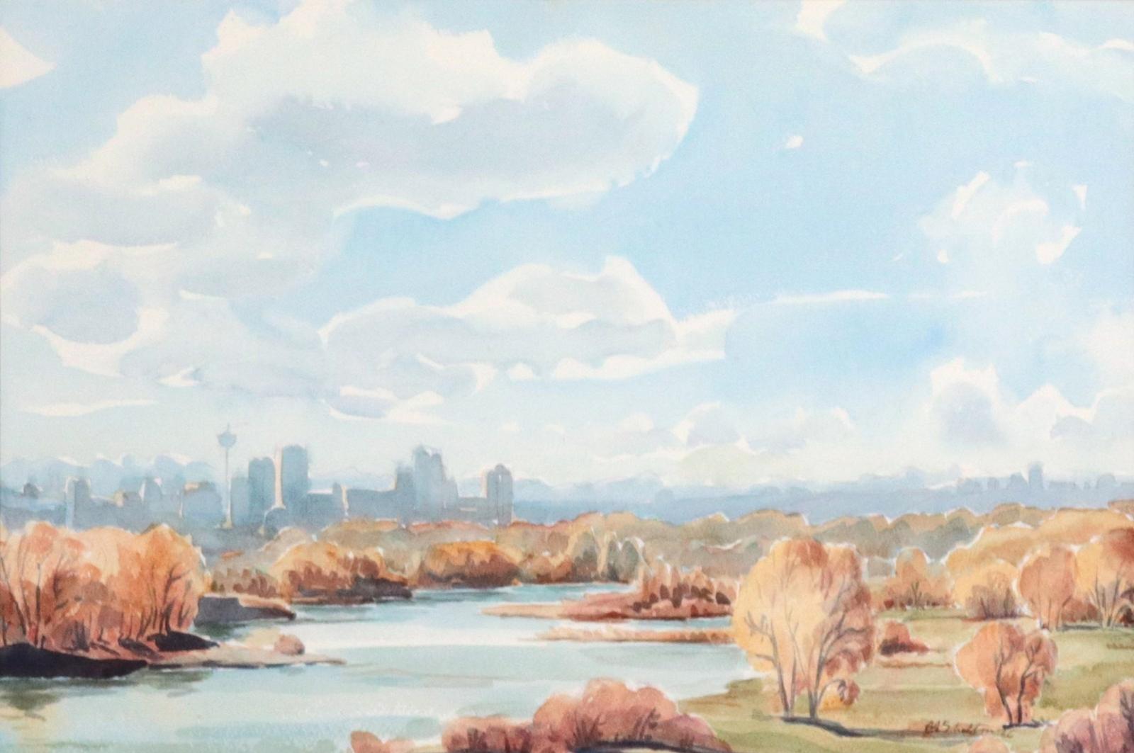 Margaret Dorothy Shelton (1915-1984) - Calgary Skyline And The Bow River; 1976