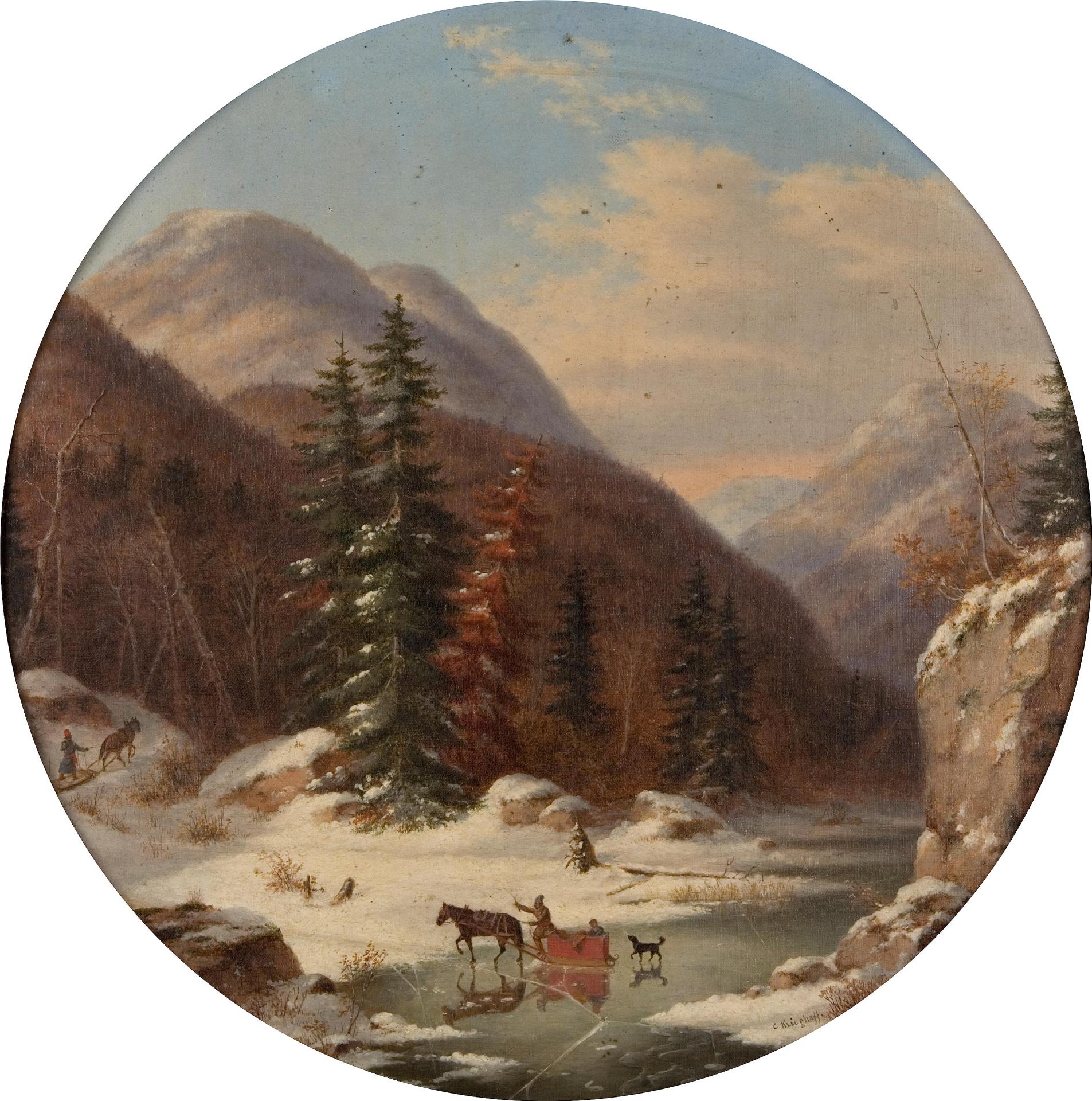 Cornelius David Krieghoff (1815-1872) - In the Mountains below Quebec, North Shore, French Canadians in Early Winter