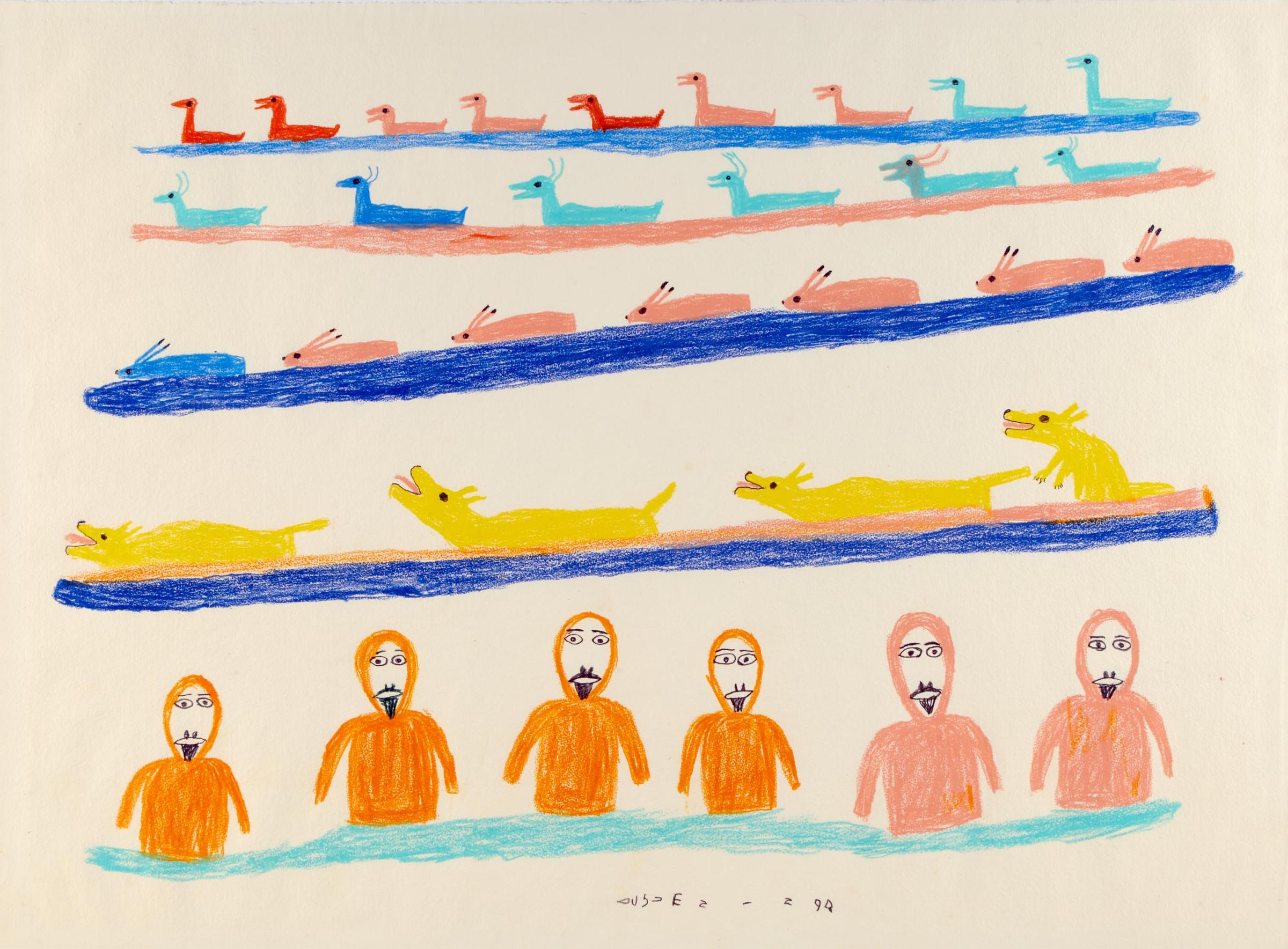 Luke H.Amitnaaq Anguhadluq (1895-1982) - Untitled (Animals And Men), Ca. 1971