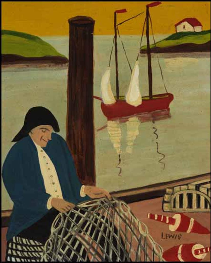 Maud Kathleen Lewis (1903-1970) - Fisherman on the Wharf (Flags)