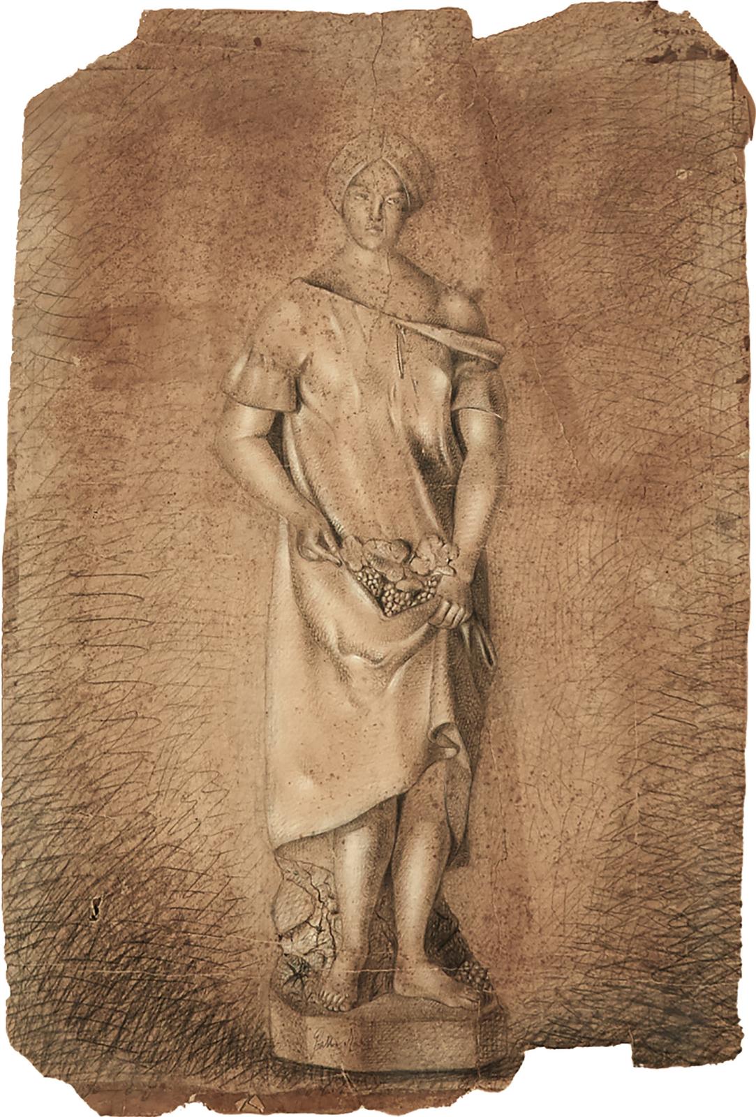Italian School-Milanese - Study Of An Antique Figural Sculpture Of The Wine Harvest