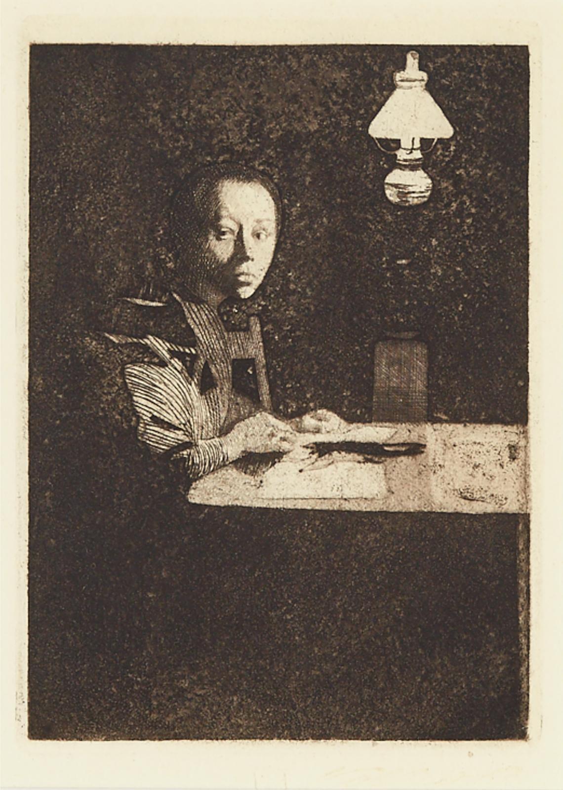 Käthe Kollwitz (1867-1945) - Selbstbildnis Am Tisch (Ii. Fassung), 1893 [reissner, 7; Klipstein, 14]
