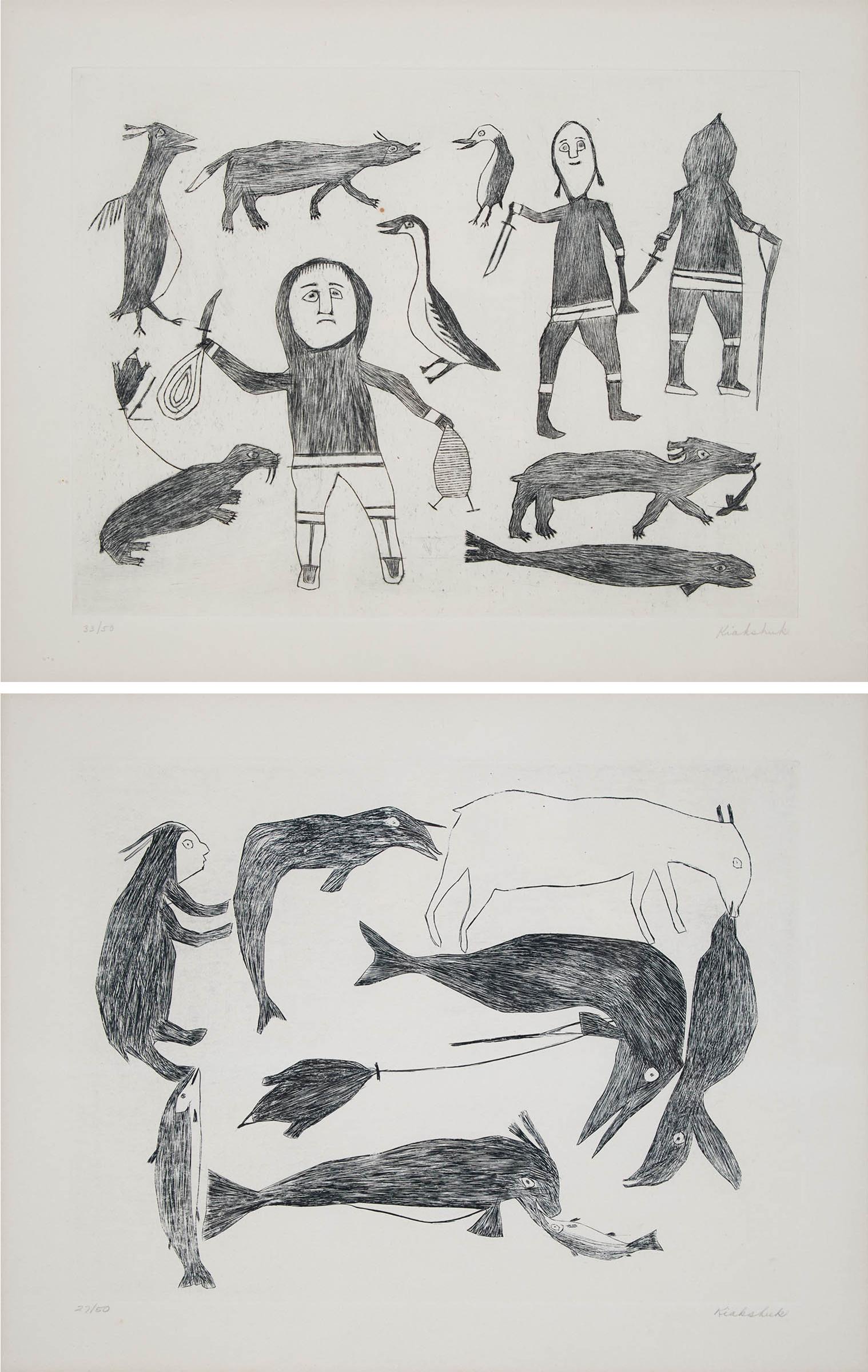 Kiakshuk (1886-1966) - Untitled (People And Animals), 1962; Untitled (Animals), 1962