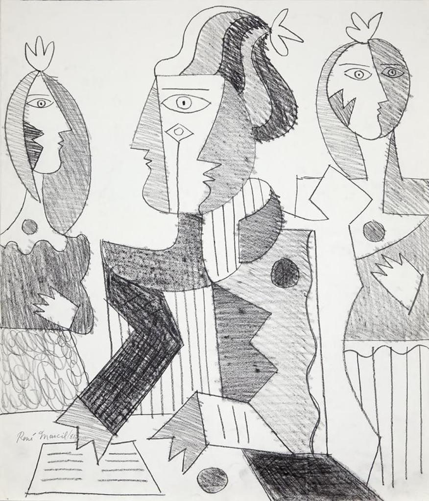 Rene Marcil (1917-1993) - Untitled - Three Figures With Document