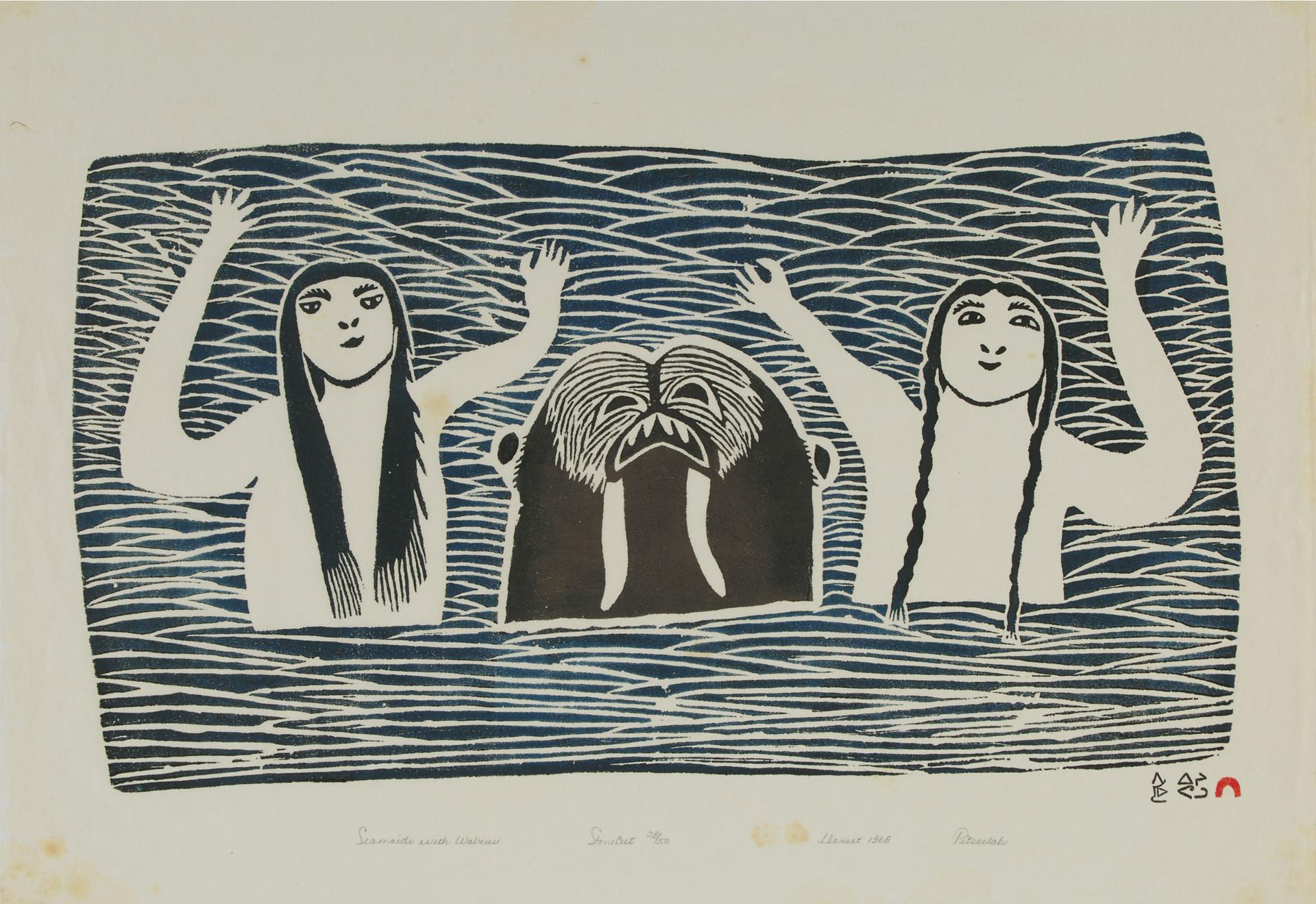 Pitseolak Ashoona (1904-1983) - Seamaids And Walrus