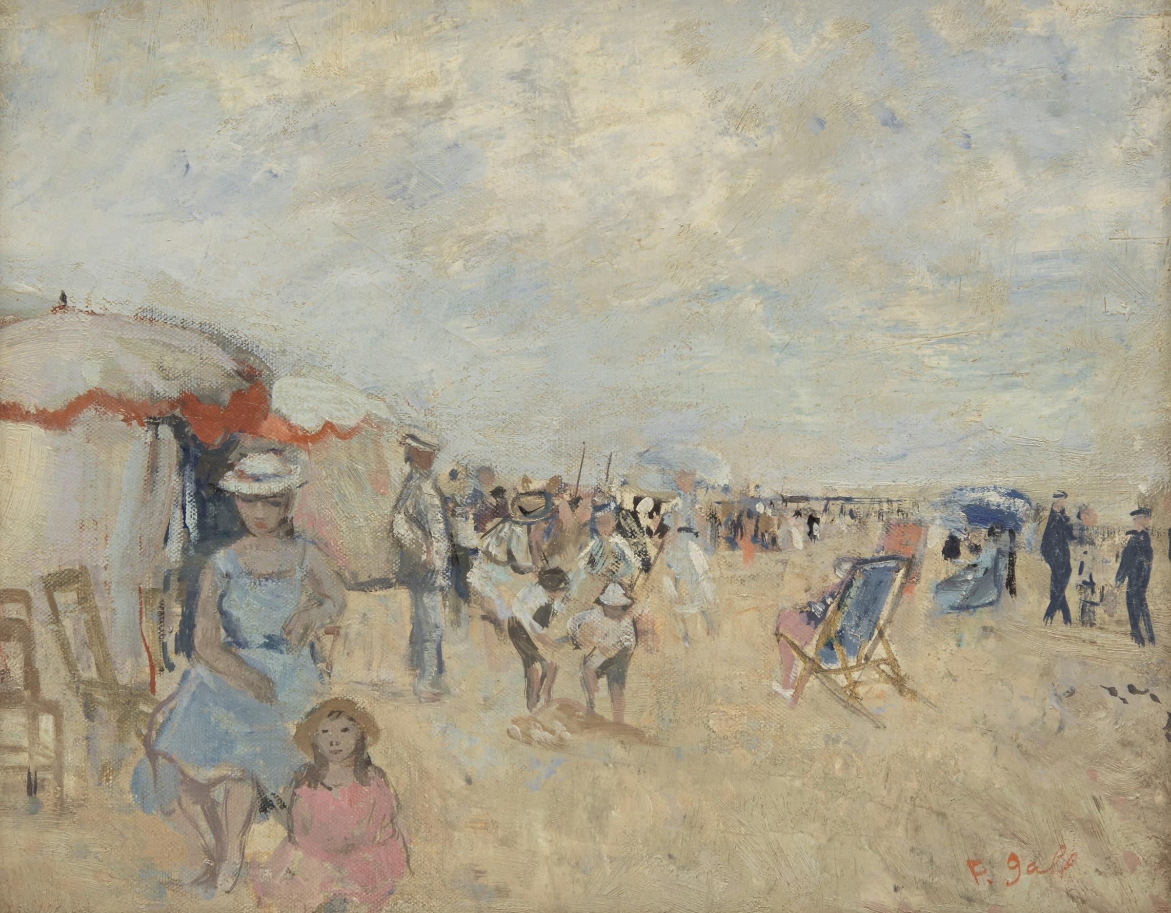 François Gall (1912-1987) - Famille et jeux d'enfants, plage normande and L'ami poète au chapeau blanc, plage normande