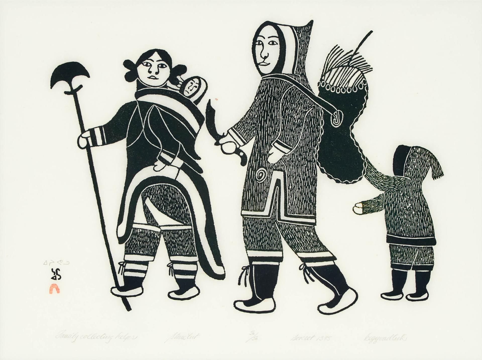 Egevadluq (Eegyvuldluk) Ragee (1920-1983) - Family Collecting Kelp, 1975