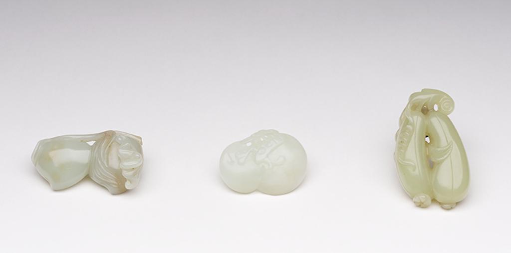 Chinese Art - Three Chinese Pale Celadon Jade Fruit Carvings, 20th Century