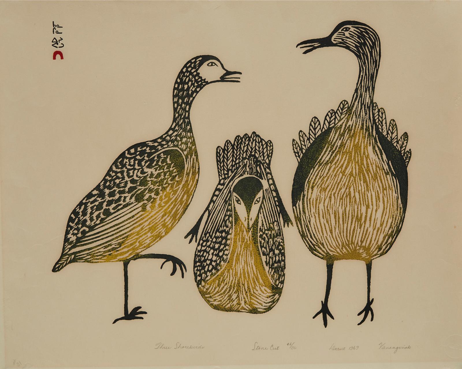 Kananginak Pootoogook (1935-2010) - Three Shorebirds
