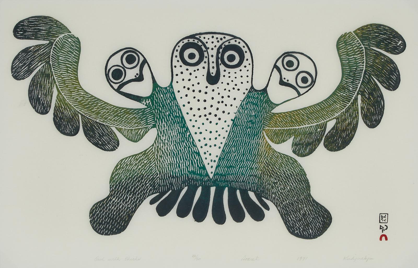 Mary (Kudjuakjuk) Qayuaryuk (1908-1982) - Owl With Chicks
