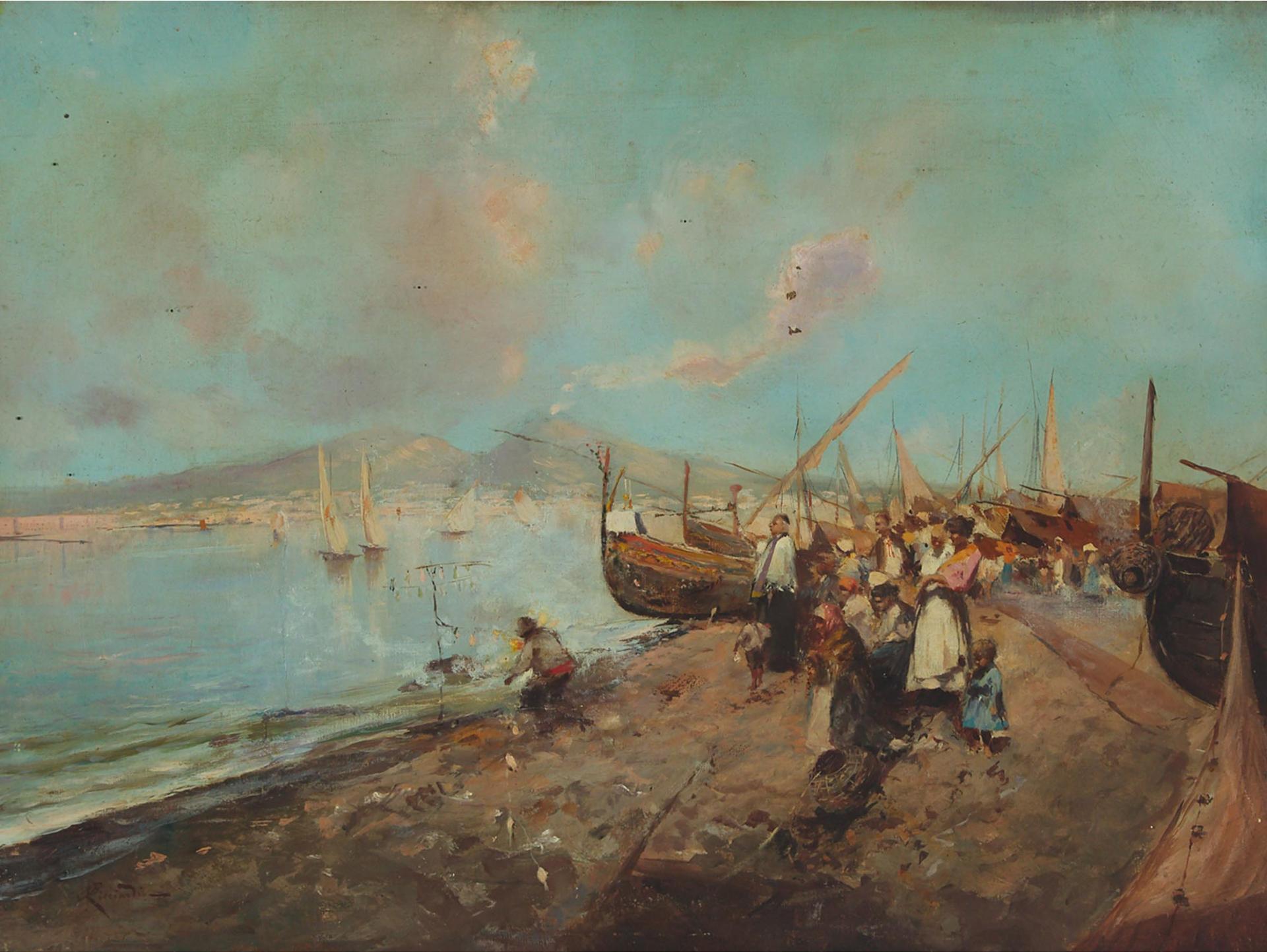 Oscar Ricciardi (1864-1935) - Fisherfolk On The Shore