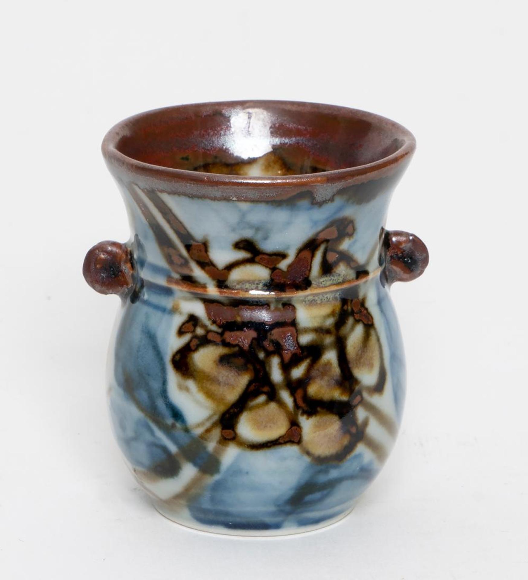 Jack Sures (1934-2018) - Miniature Brown and Blue Vessel with Minimalist Handles