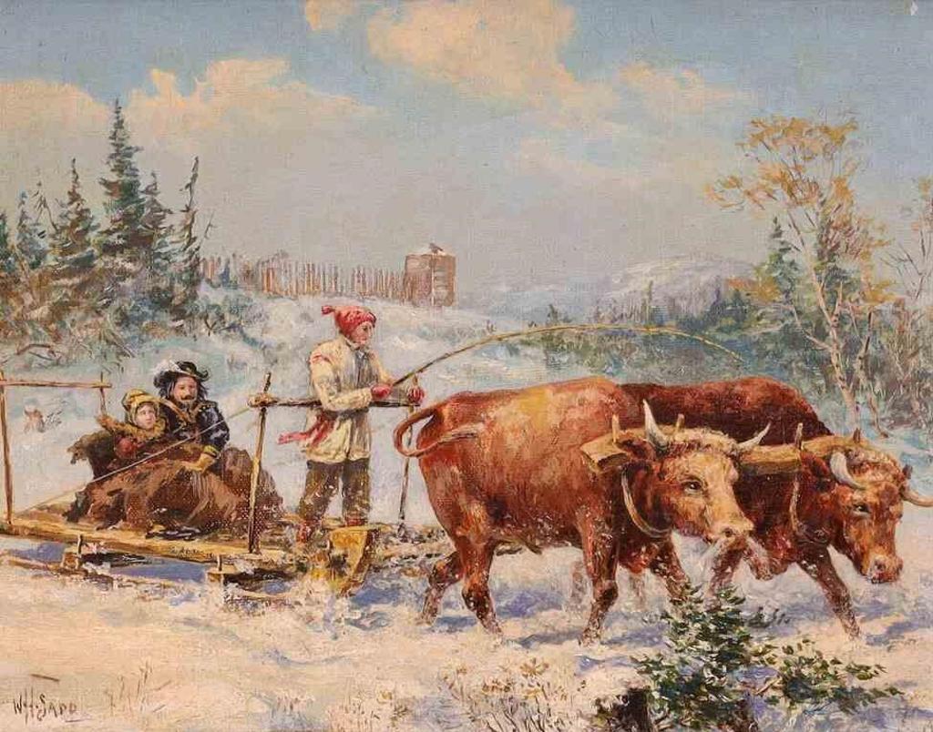 William Harvey Sadd (1864-1954) - Sleigh With Oxen Team