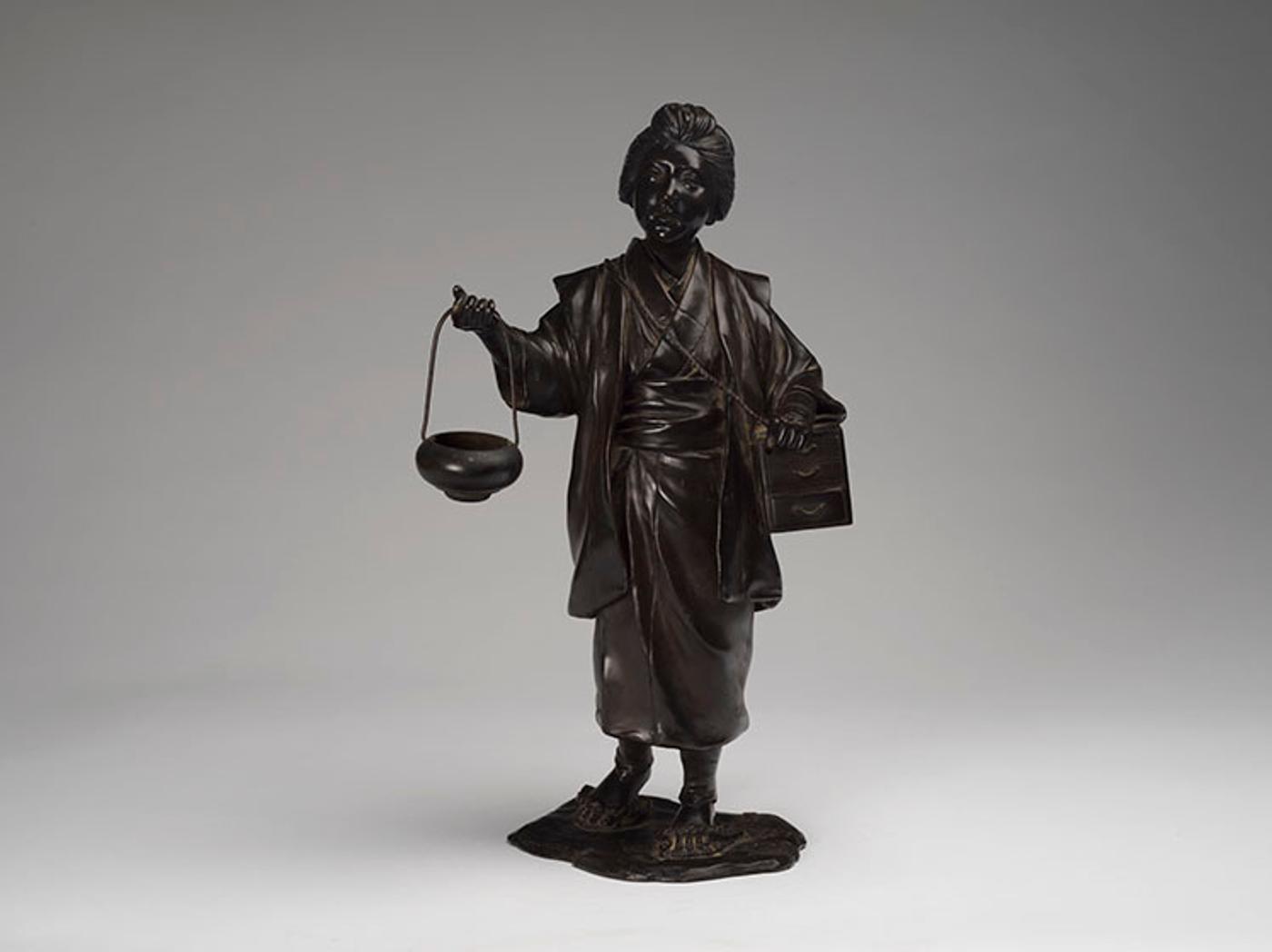 Japanese Art - A Japanese Bronze Okimono of a Lady, Signed Seikoku, Meiji Period, Late 19th Century